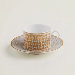 2 qty Hermes Mosaique au 24 gold tea cup and saucer